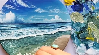 نقاشی روی چوب طرح دریا
