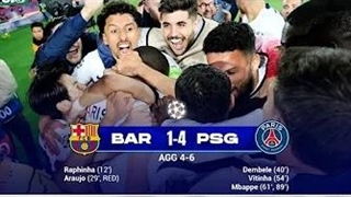 خلاصه بازی بارسلونا 1 - پاری‌سن‌ژرمن 4