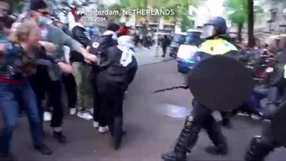 رویارویی پلیس ضد شورش هلند با حامیان فلسطینی‌ها در آمستردام هلند !!
