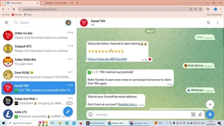 به همین راحتی از تلگرام ترون رایگان بگیر همراه با اثبات برداشت_کسب درآمددلاری آنلاین از اینترنت_فوری