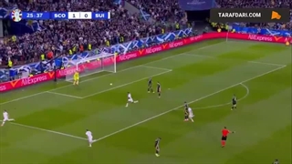 گل تماشایی ژردان شکیری به اسکاتلند روی اشتباه مدافع حریف (اسکاتلند 1-1 سوئیس)