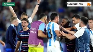 درگیری بازیکنان فرانسه و آرژانتین پس از سوت پایان دیدار دو تیم در یک چهارم نهایی فوتبال المپیک