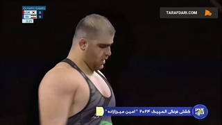 برتری 9-0 امین میرزازاده در بازی شانس مجدد و راهیابی به دیدار رده‌بندی وزن ۱۳۰ کیلوگرم کشتی فرنگی