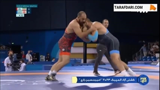 مدال نقره امیرحسین زارع در وزن 125 کیلوگرم کشتی آزاد المپیک پس از شکست مقابل نماینده گرجستان