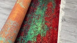 فرش ابریشم ماشینی قرمز ترنج دار در فروشگاه اینترنتی صفافرش