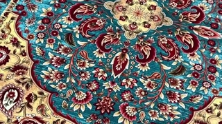 فرش ابریشم ماشینی قجری فیروزه‌ای 1200 شانه در صفافرش