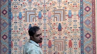 فرش ابریشم ماشینی 1200 شانه سلطان آباد به رنگ کرم - صفافرش