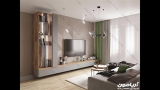 تی وی وال با روکش چوب طرح مدرن و منحصر به فرد