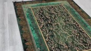 فرش ابریشم ماشینی باغ پرندگان سبز 1200 شانه در فروشگاه اینترنتی صفافرش