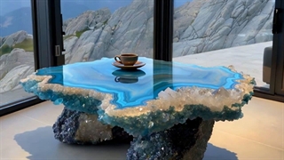 میزهای رزین لوکس  2025 با الهام از جزایر آشپزخانه کریستال معدنی