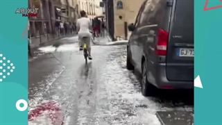 8 دقیقه پیش آشوب در پاریس! پایتخت فرانسه در اثر تگرگ شدید مدفون شد