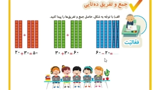 ریاضی صفحه ۱۹ و ۲۰ و ۲۱ جمع و تفریق اعداد دو رقمی فصل دوم